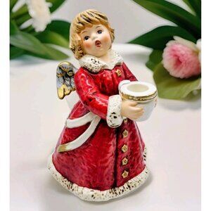 Goebel By Frobek Large 8.5" Angel In Red Gown Tapered Candleholder Christmas Vtg